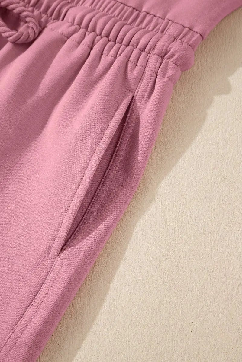 Light Pink Lace-up Elastic Waist Sleeveless Square Neck Jumpsuit - Love Salve